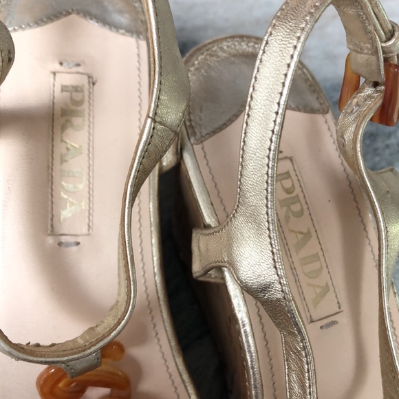 Prada vintage 90’s cork wedge heels metallic leather tortoiseshell look links 8 - Picture 3 of 11